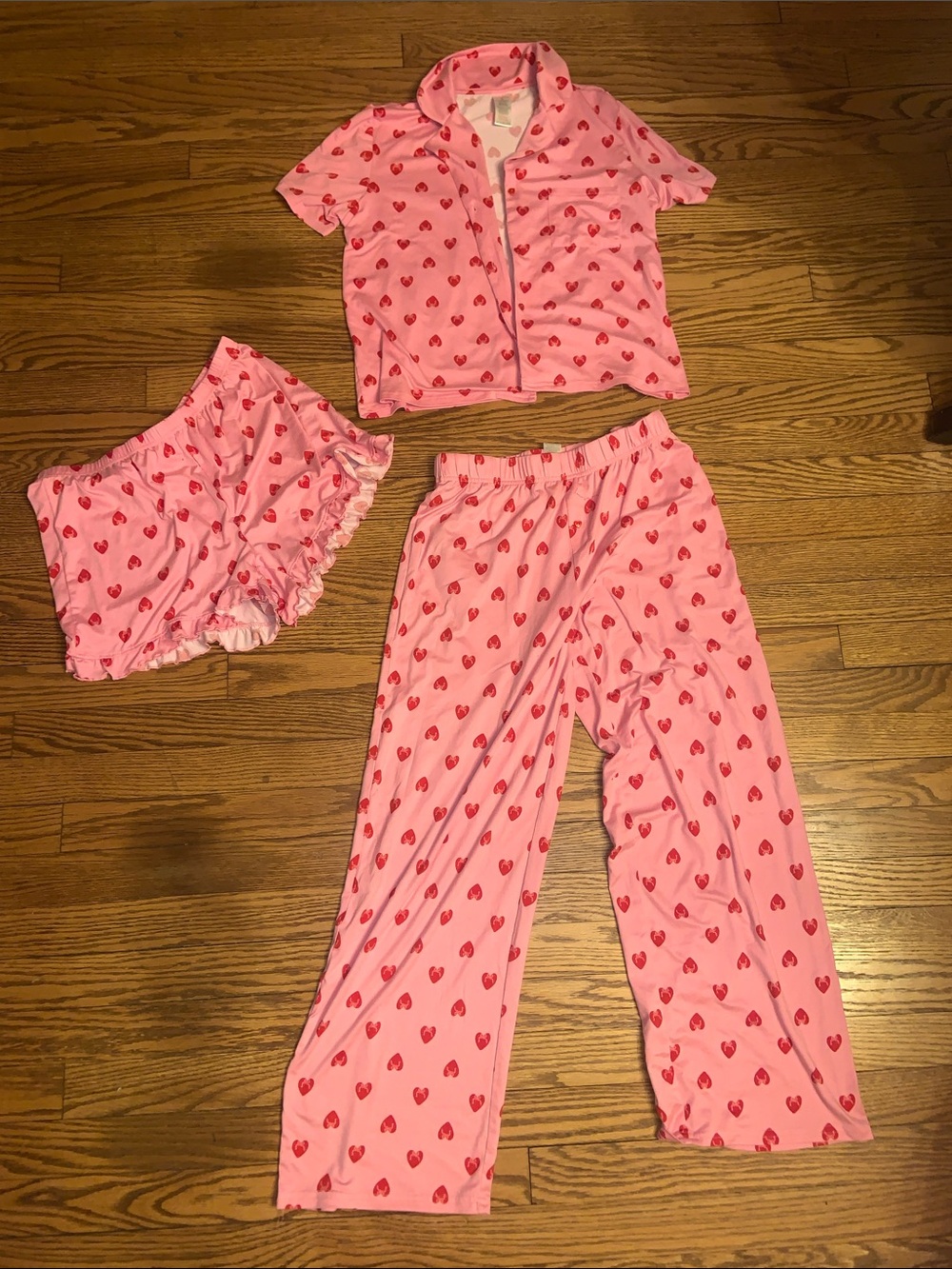 Women’s  Pink Heart-Print 3-Piece Pajama Set small